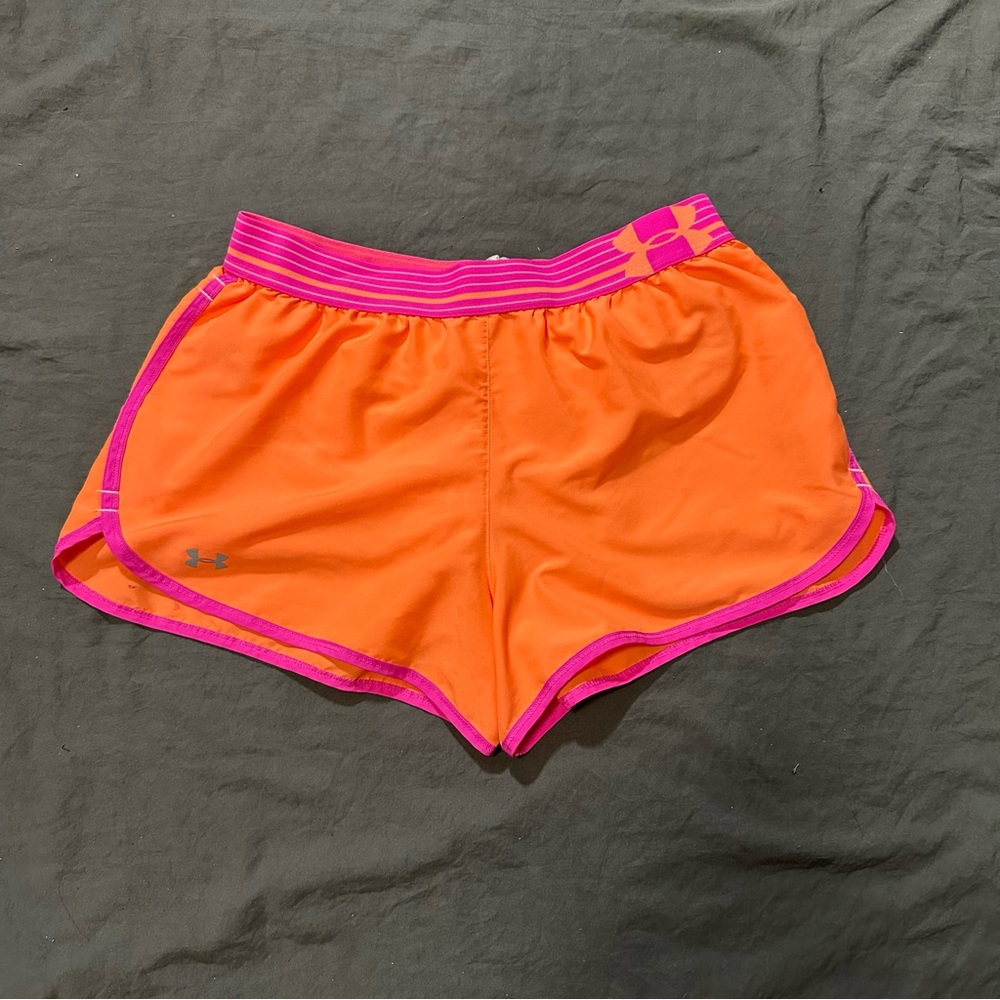 Under Armour Women's Orange Shorts with Pink Trim